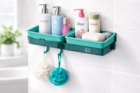 Wall-Mounted Bathroom Shelf with Hooks No-Drill Self-Adhesive Dual Compartment Storage Shelf - Image 1