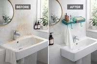 Wall-Mounted Bathroom Shelf with Hooks No-Drill Self-Adhesive Dual Compartment Storage Shelf - Image 2