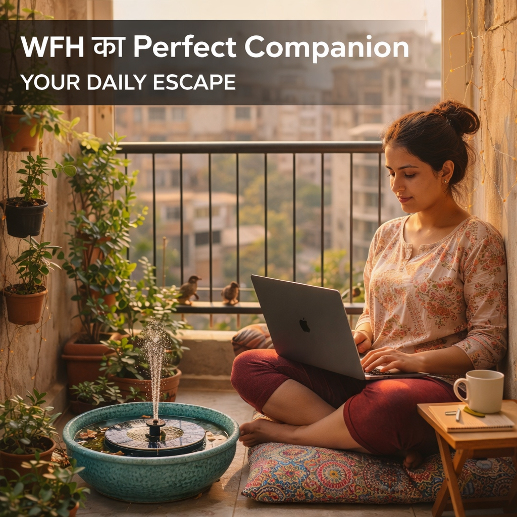 Solar Fountain attracting birds in garden